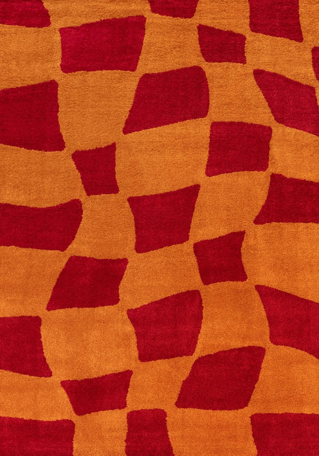 Joli Checkered Red & Orange Rug - MOOAZAA