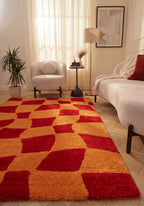 Joli Checkered Red & Orange Rug - MOOAZAA