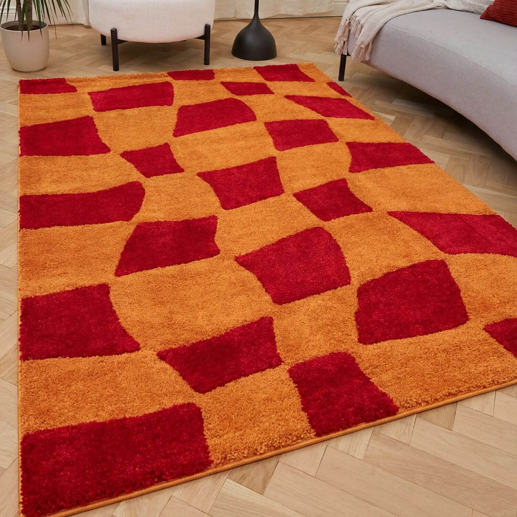 Joli Checkered Red & Orange Rug - MOOAZAA
