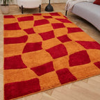 Joli Checkered Red & Orange Rug - MOOAZAA