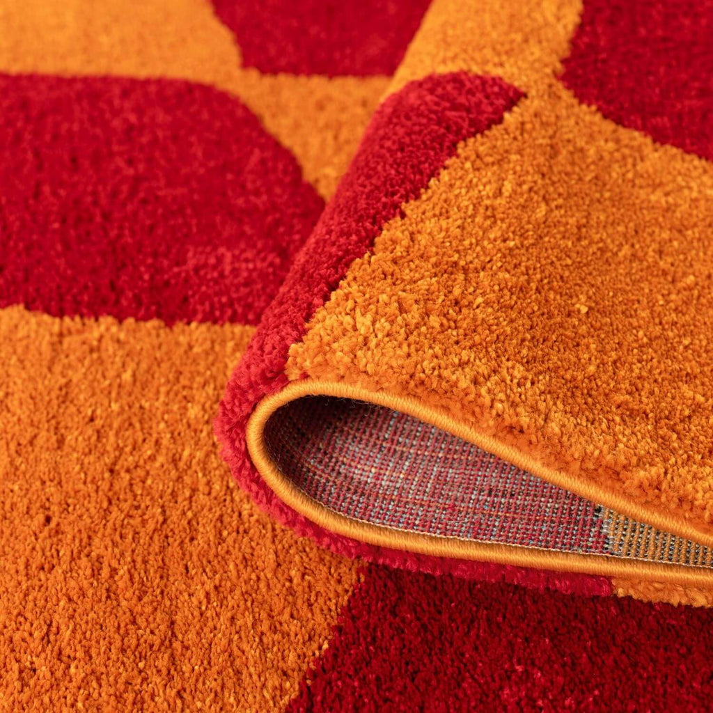 Joli Checkered Red & Orange Rug - MOOAZAA