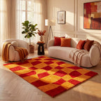 Joli Checkered Red & Orange Rug - MOOAZAA