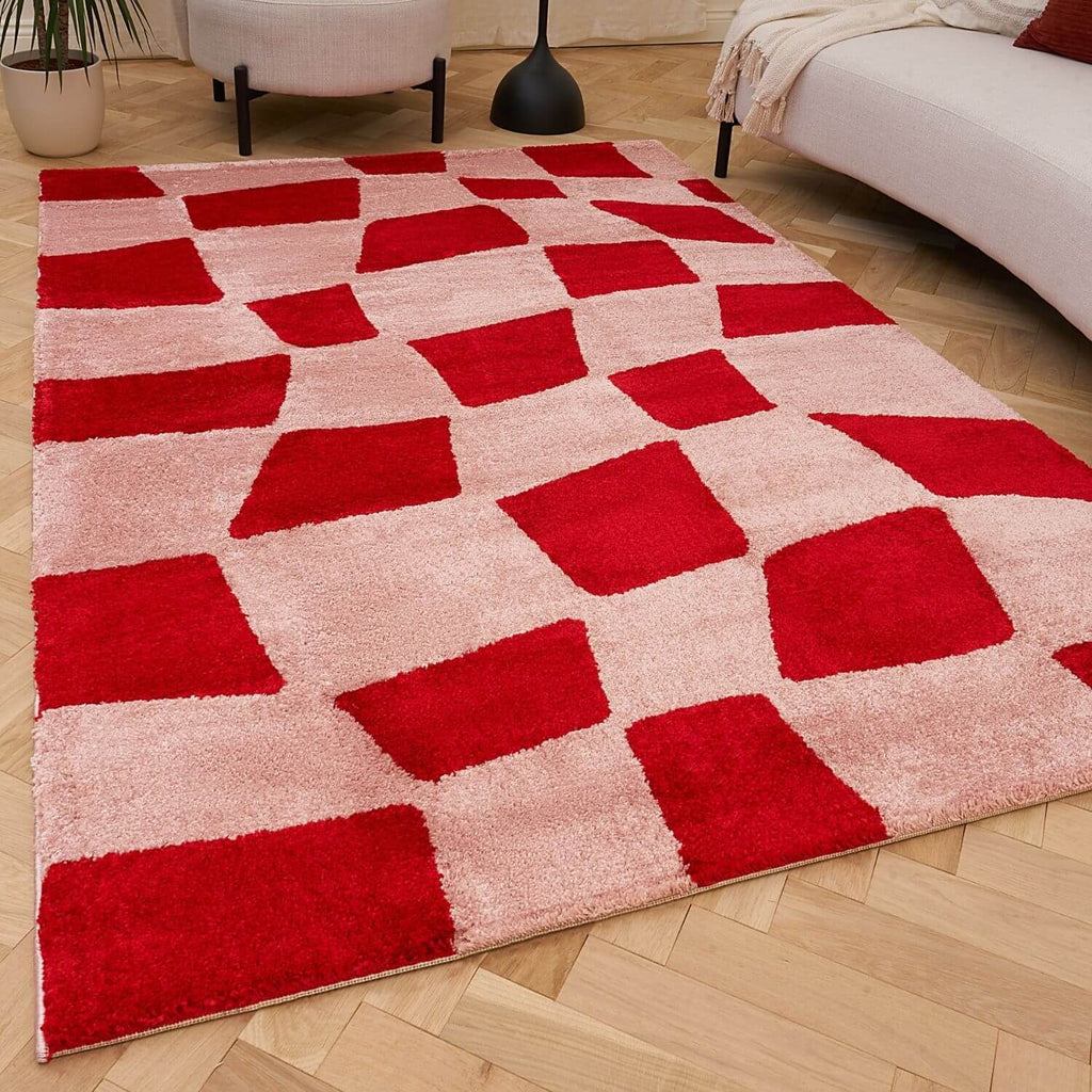 Joli Checkered Red & Pink Rug - MOOAZAA