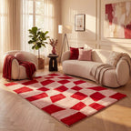 Joli Checkered Red & Pink Rug - MOOAZAA