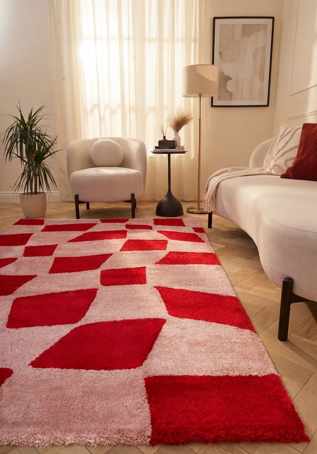 Joli Checkered Red & Pink Rug - MOOAZAA
