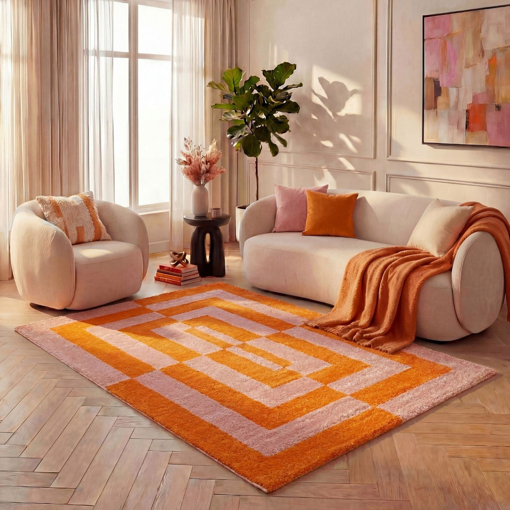 Joli Geometric Orange & Pink Rug - MOOAZAA