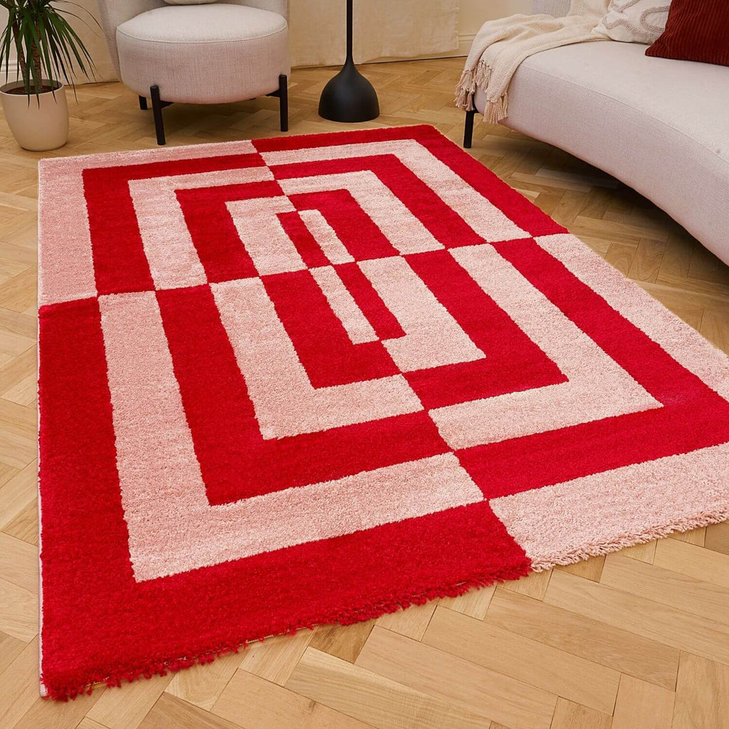 Joli Geometric Red & Pink Rug - MOOAZAA
