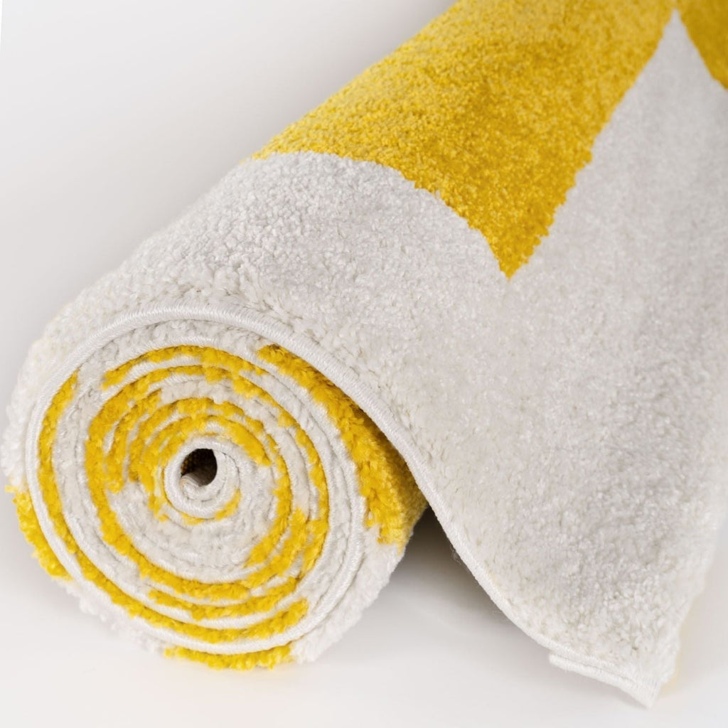 Joli Geometric Yellow & White Rug - MOOAZAA