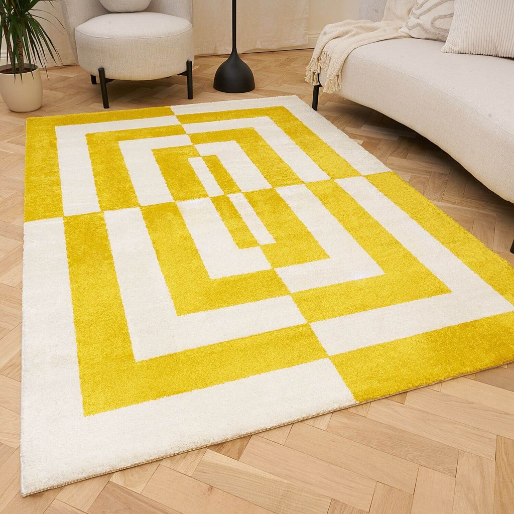 Joli Geometric Yellow & White Rug - MOOAZAA