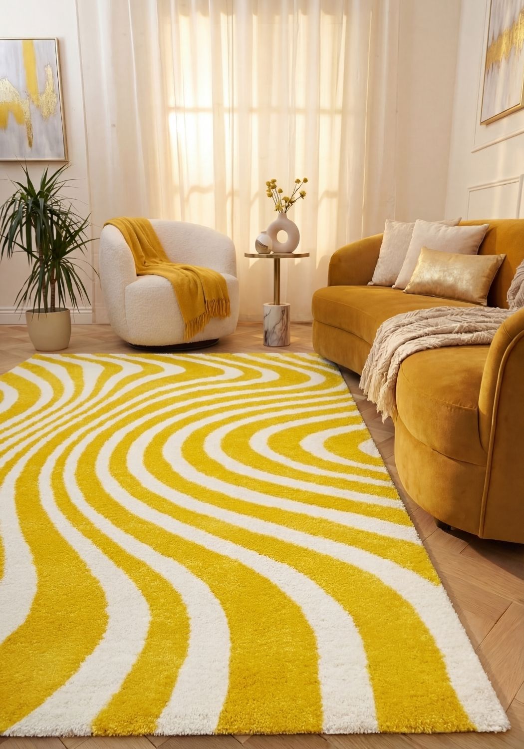 Joli Striped Yellow & White Rug - MOOAZAA