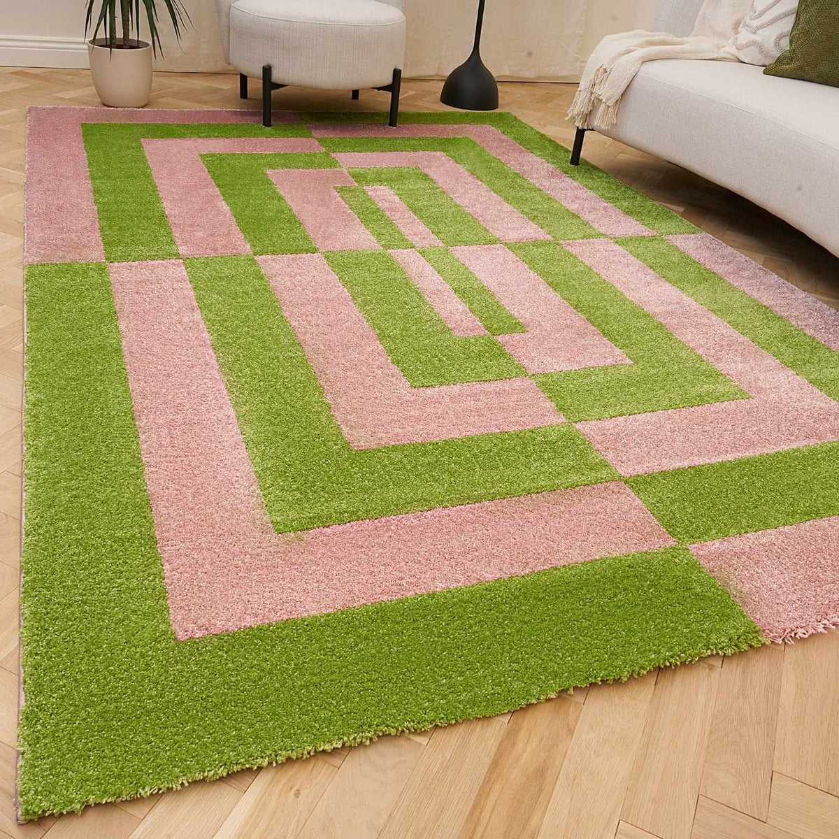 Joli Geometric Green & Pink Rug