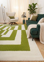 Joli Geometric Green & White Rug