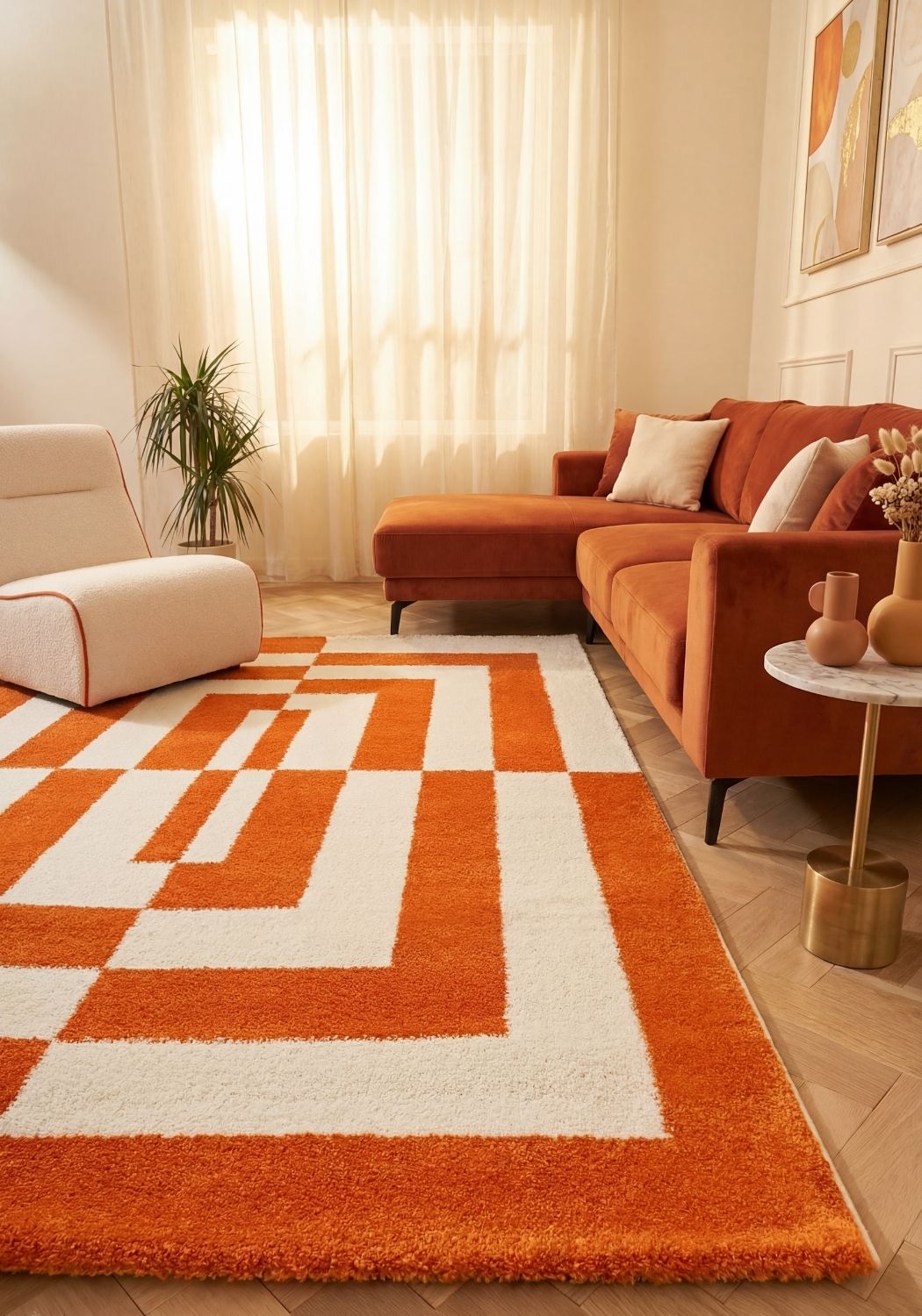 Joli Geometric Orange & White Rug