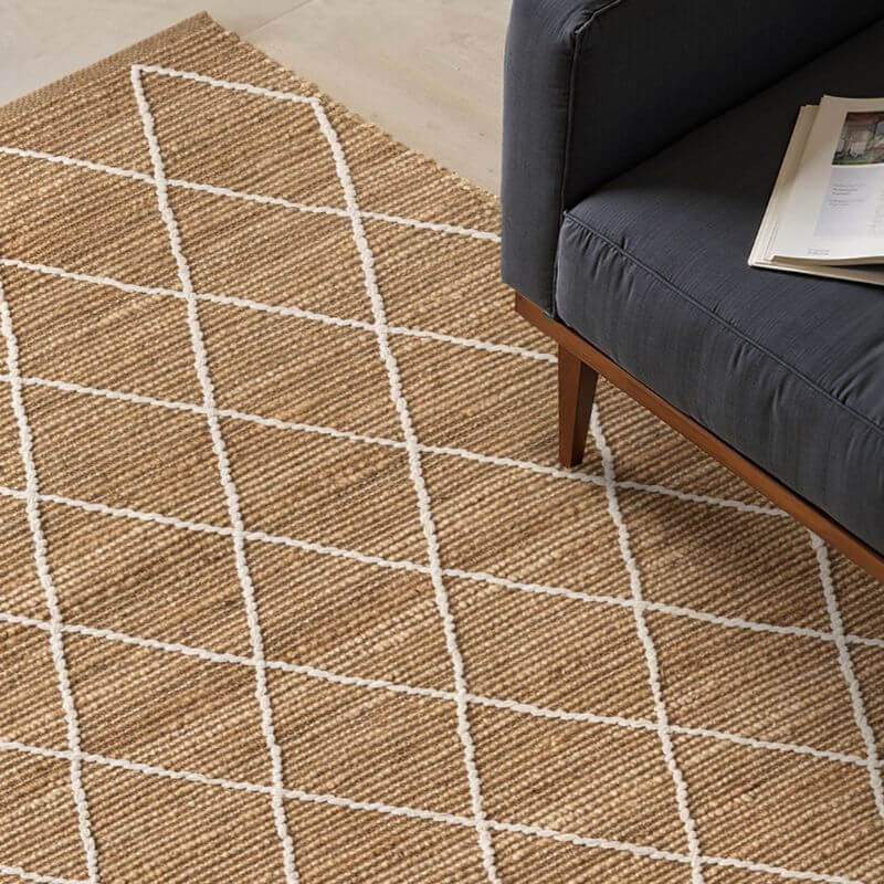 Jute Rug Kunu Natural Handwoven Diamond Design - MOOAZAA