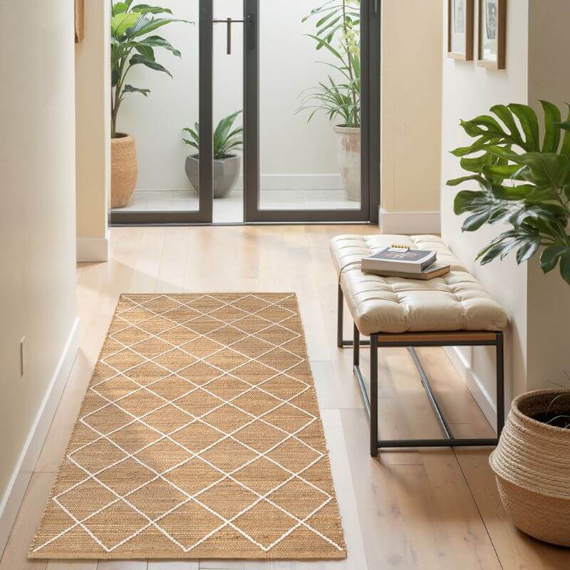 Jute Rug Kunu Natural Handwoven Diamond Design - MOOAZAA