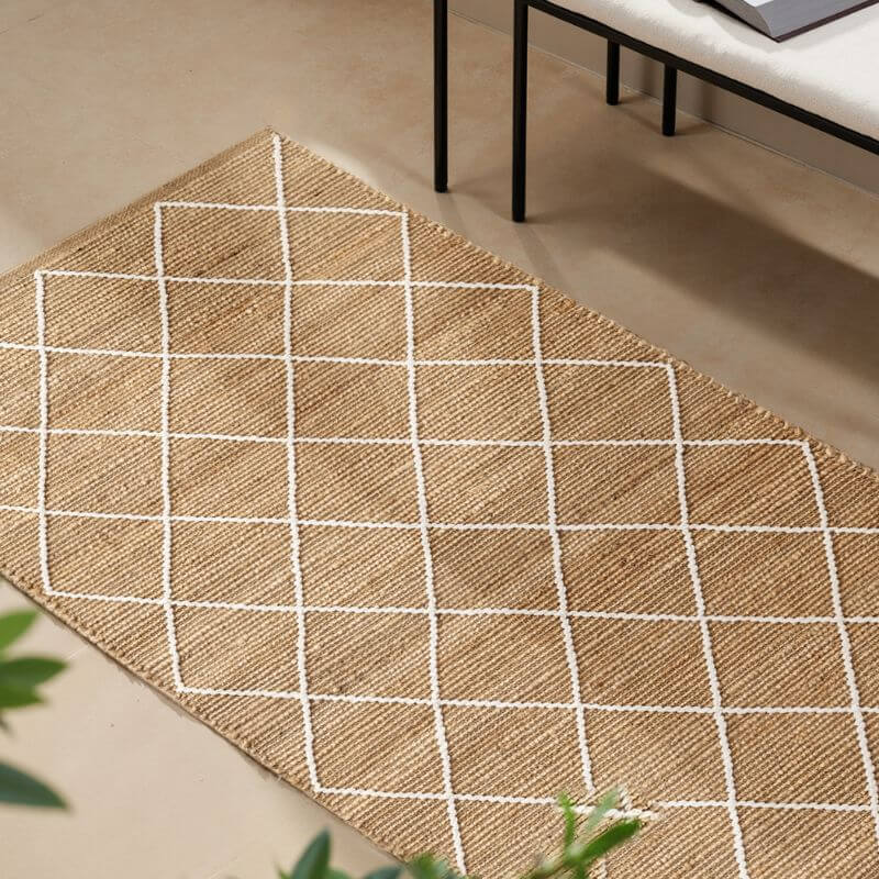 Jute Rug Kunu Natural Handwoven Diamond Design - MOOAZAA