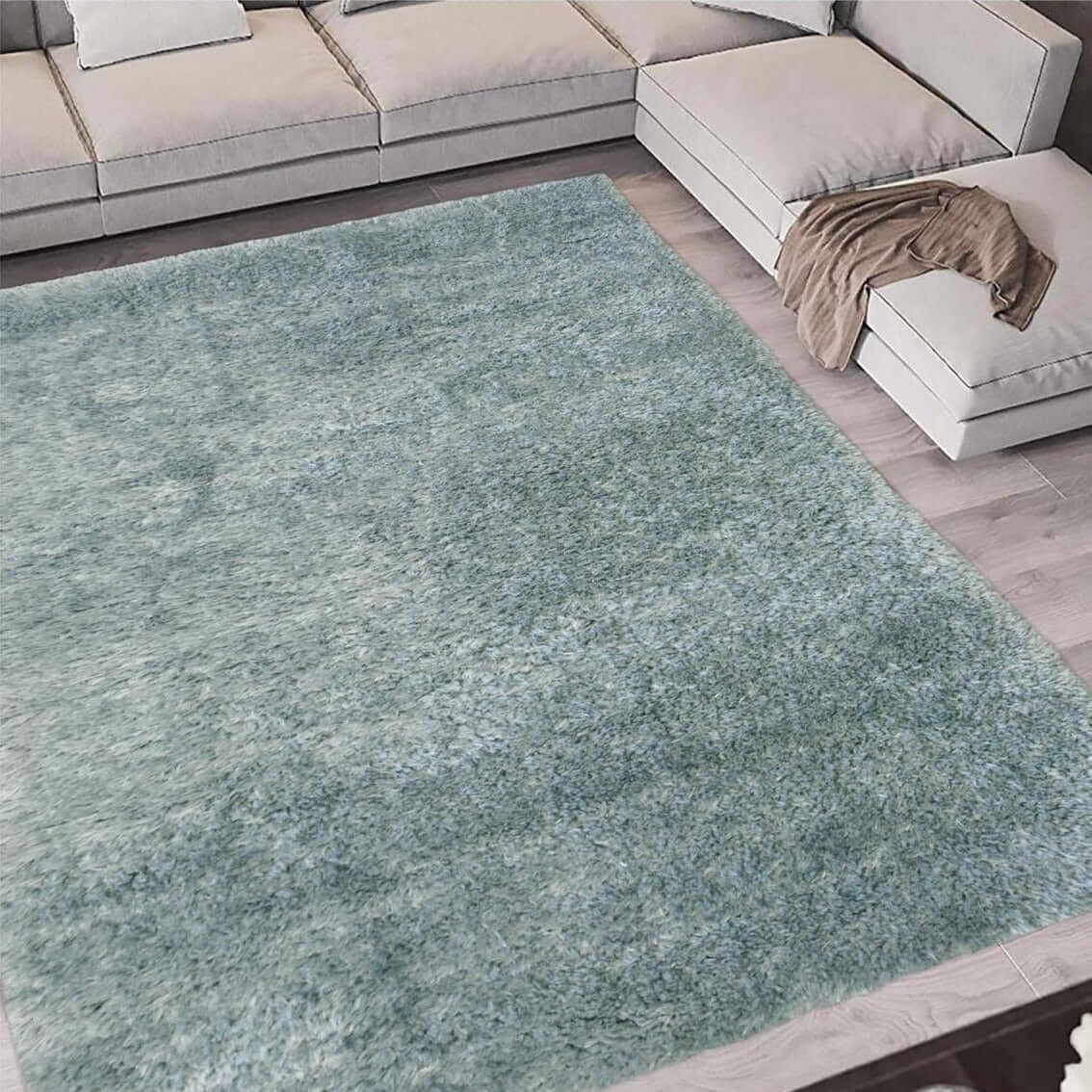 Lagom Duck Egg Blue Shaggy Rug - MOOAZAA