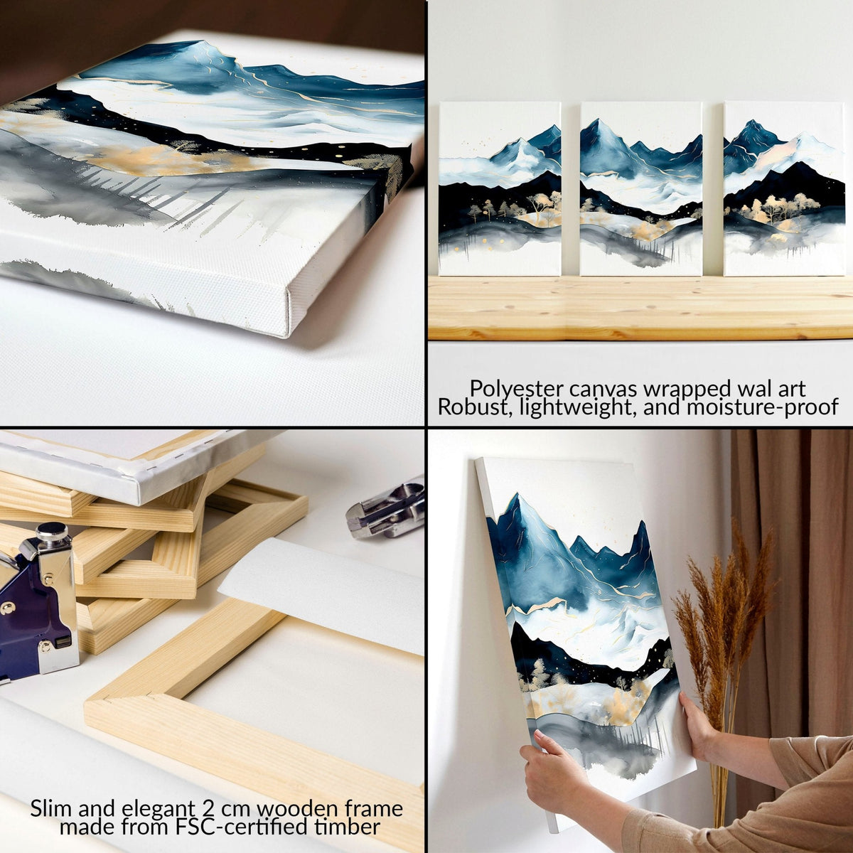3 Piece Picture Frame Set – Nordic Teal Landscape Prints
