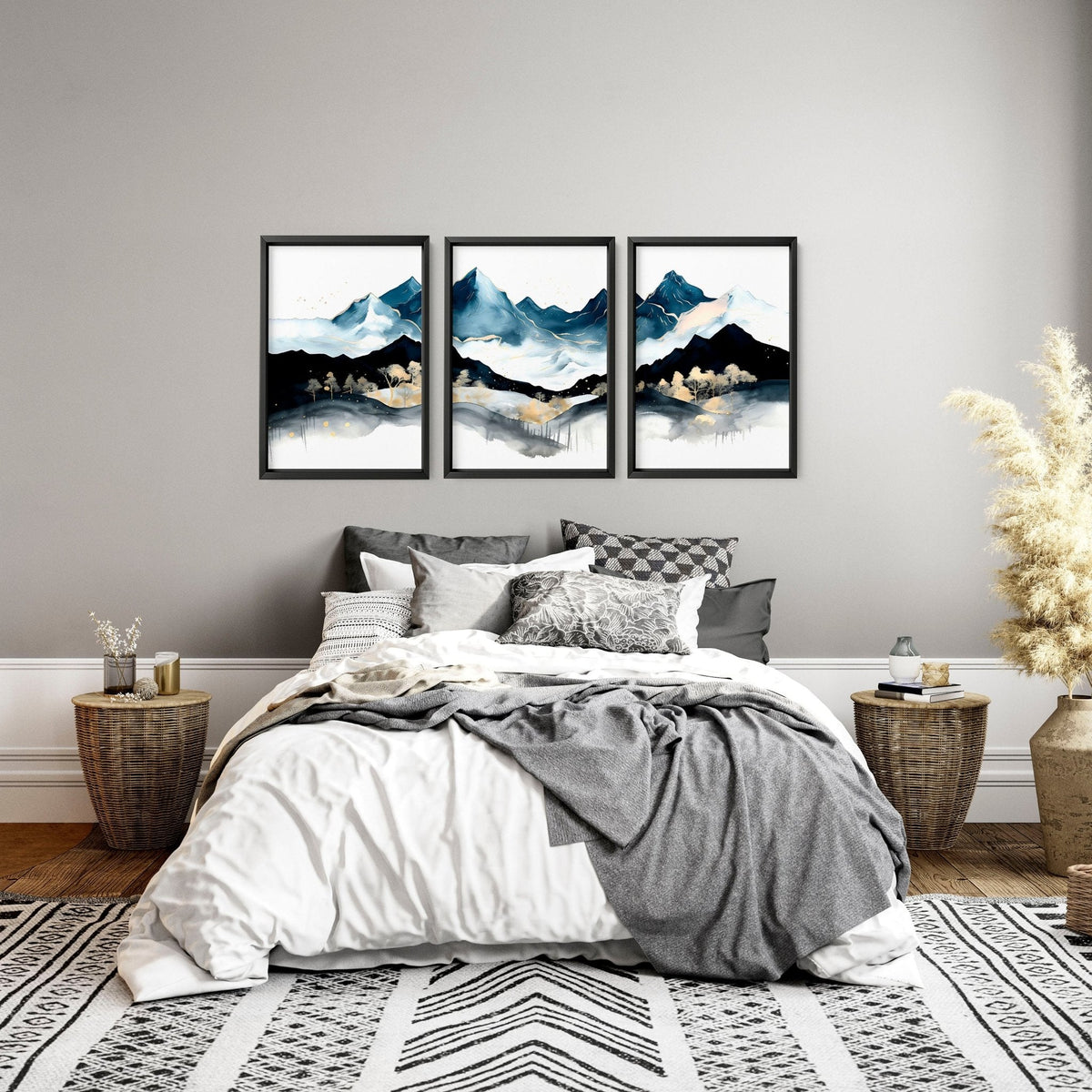 3 Piece Picture Frame Set – Nordic Teal Landscape Prints
