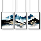 3 Piece Picture Frame Set – Nordic Teal Landscape Prints