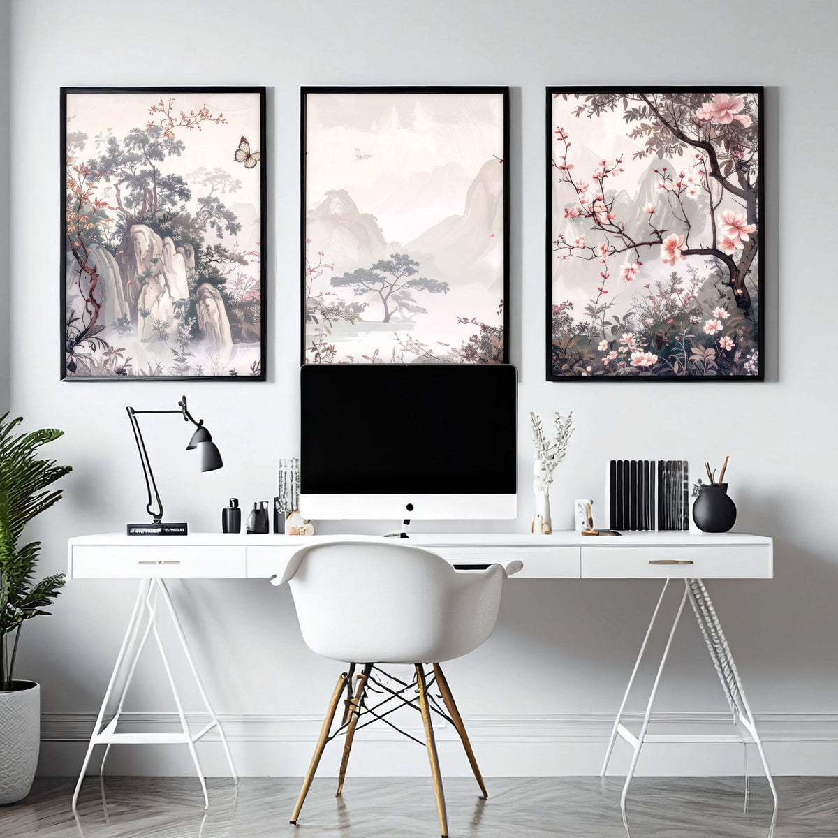 Large Artwork For Walls | Set of 3 Chinoiserie Wall art Prints