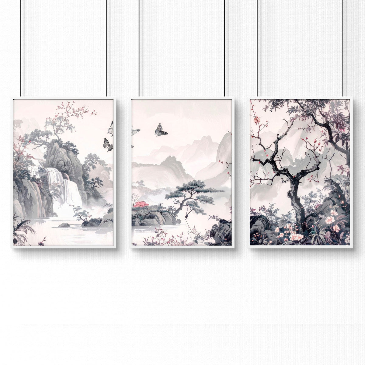 Large Contemporary Wall Art | Set of 3 Chinoiserie Wall art Prints
