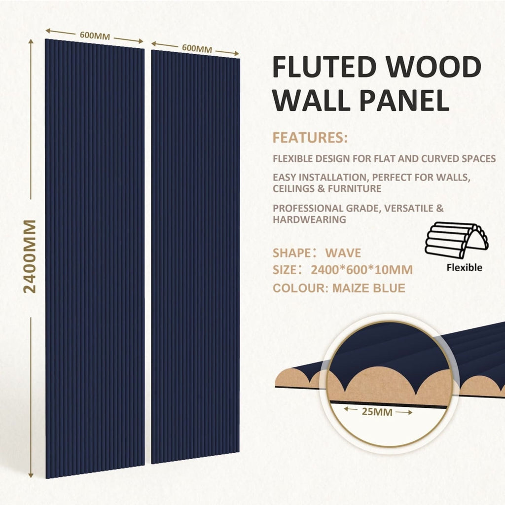 Large Fluted Wall Panels in Blue Maize - 240cm x 60cm