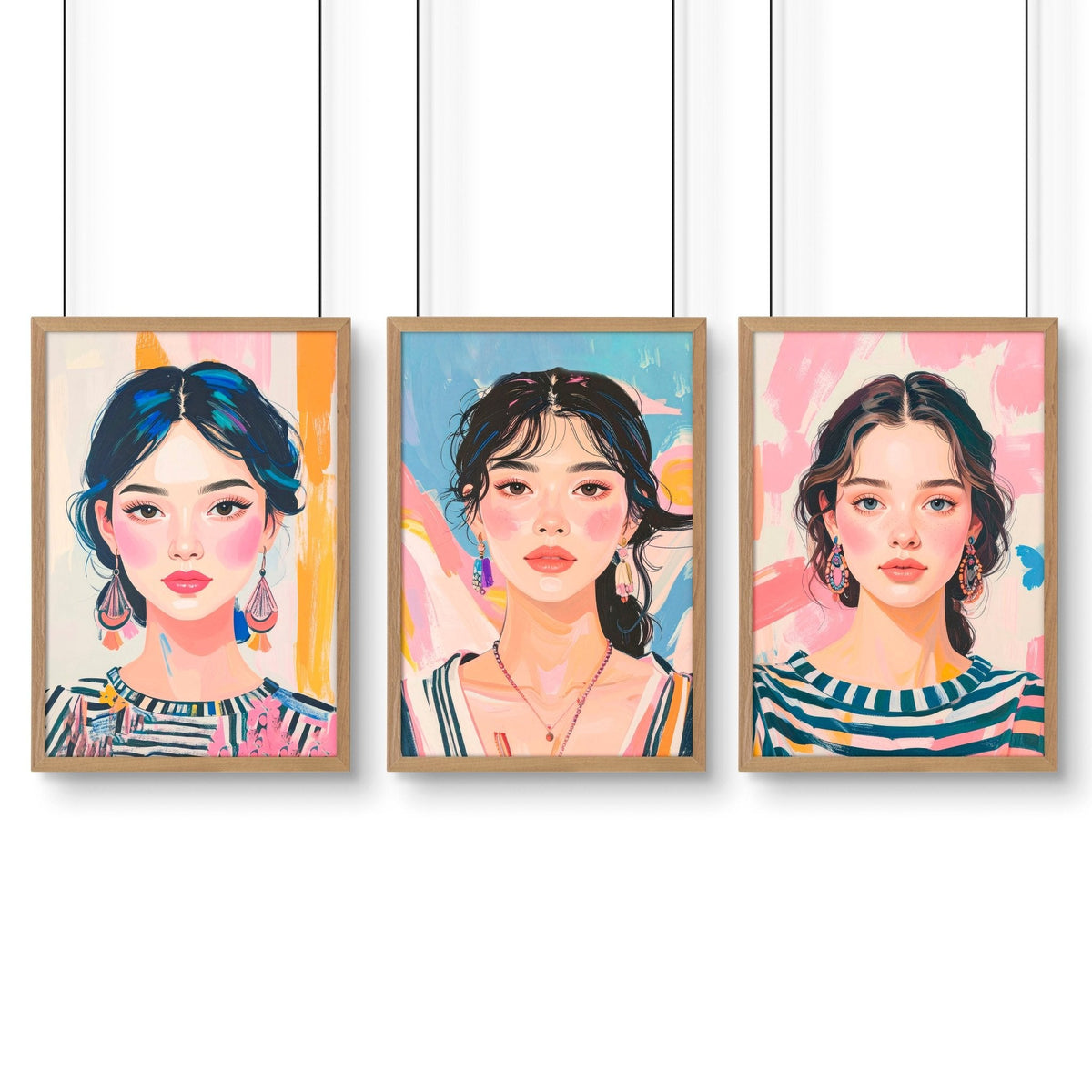Large Framed Pictures | Set of 3 Boho Women Wall art Prints