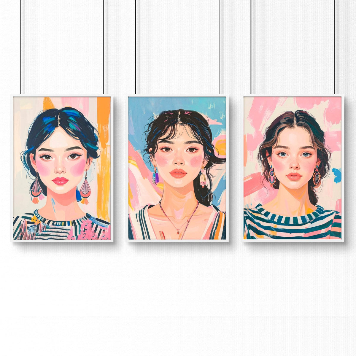Large Framed Pictures | Set of 3 Boho Women Wall art Prints