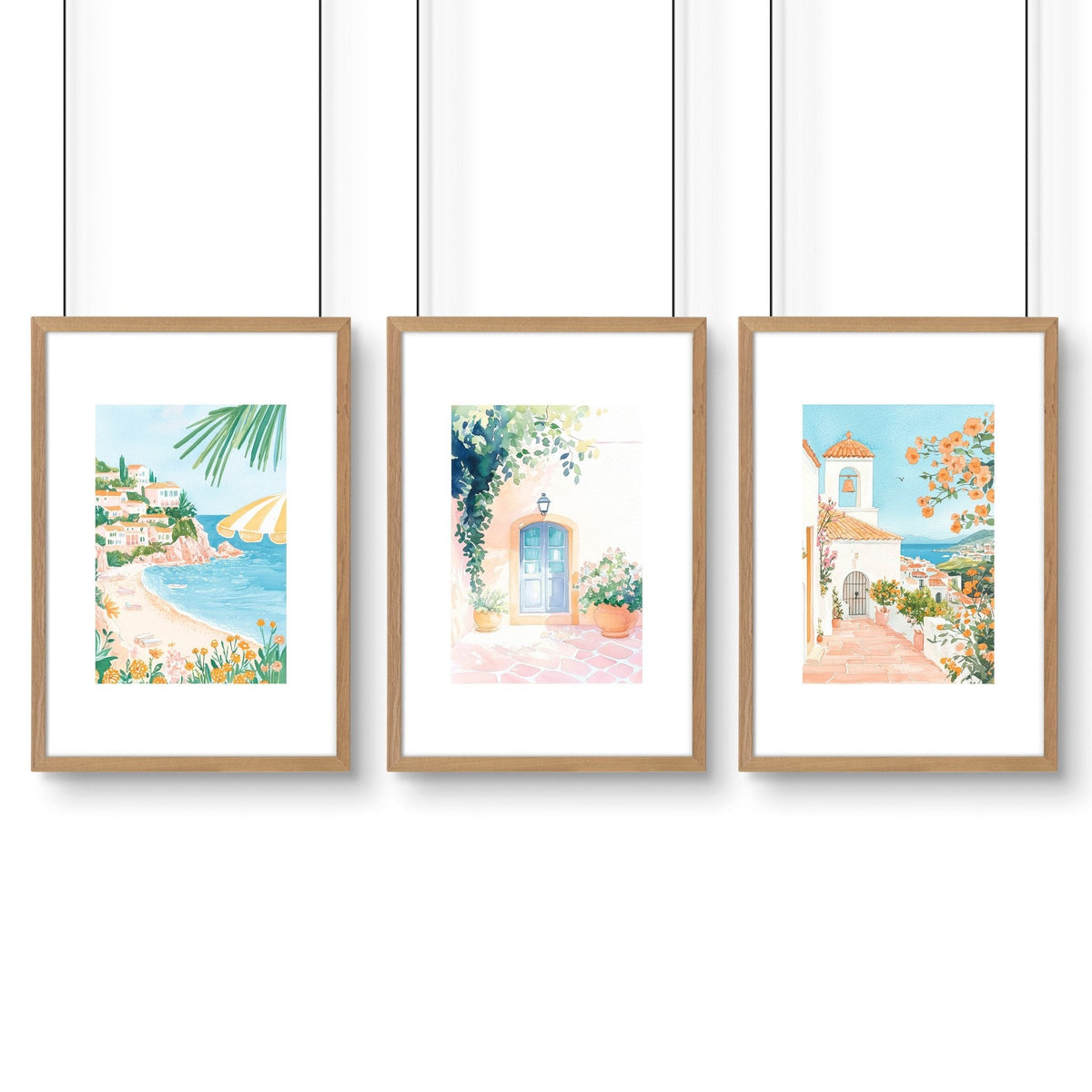 Large Modern Pictures For Living Room | Set of 3 Beach Decor Wall art Prints