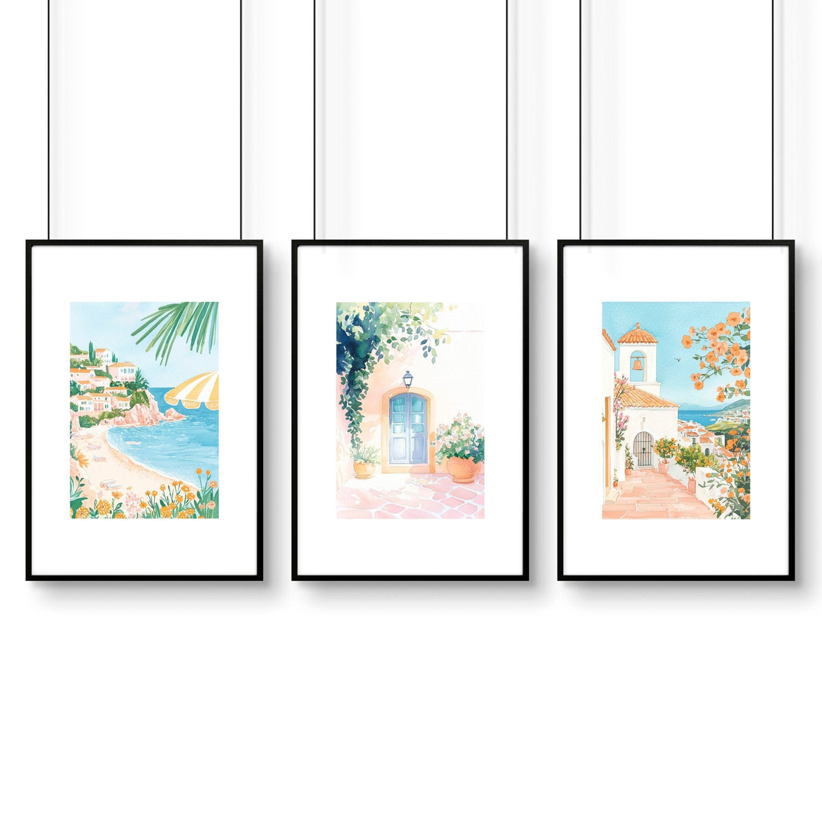 Large Modern Pictures For Living Room | Set of 3 Beach Decor Wall art Prints