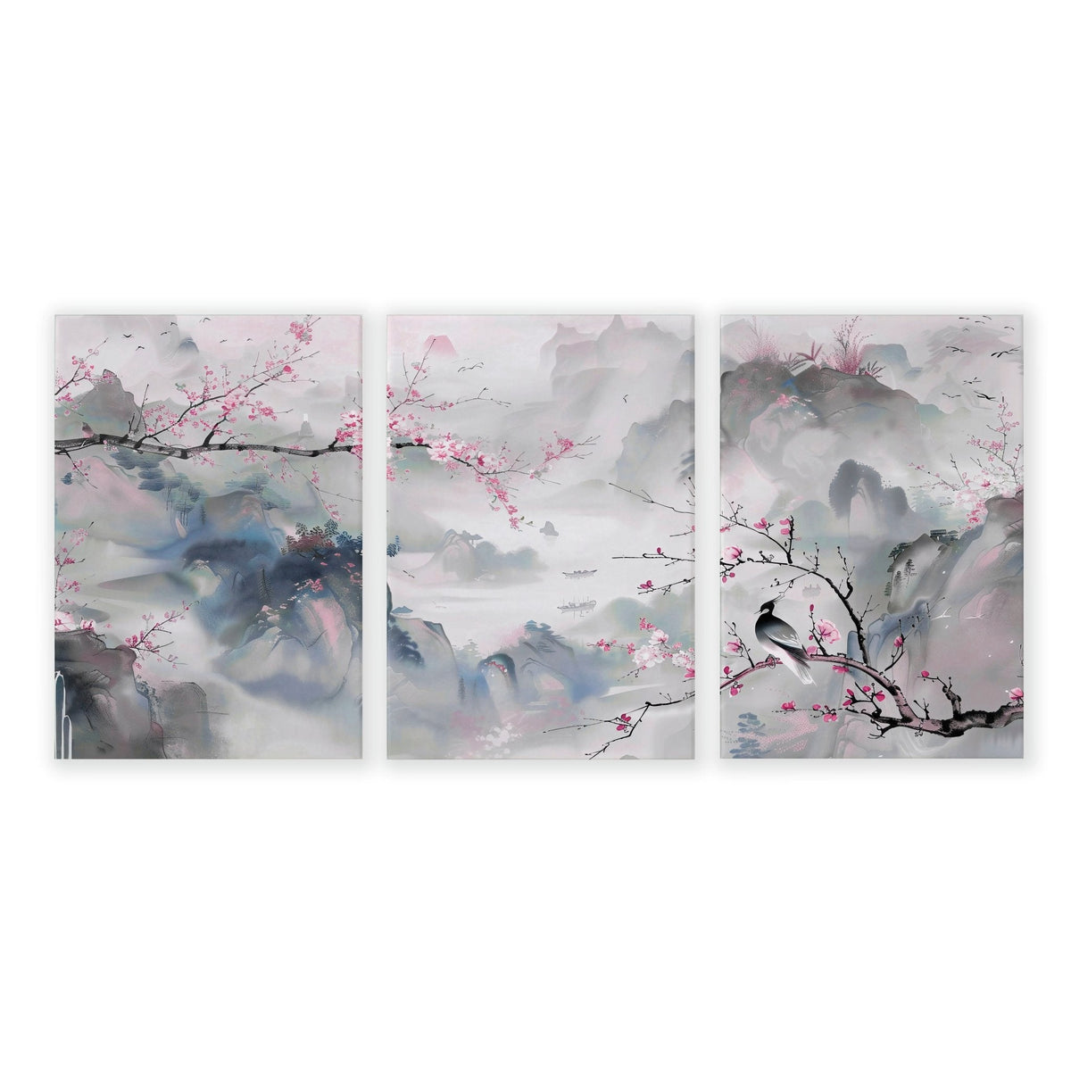 Large Wall Art for Living Room | Chinoiserie Set of 3