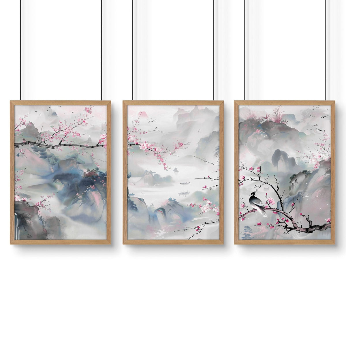 Large Wall Art for Living Room | Chinoiserie Set of 3
