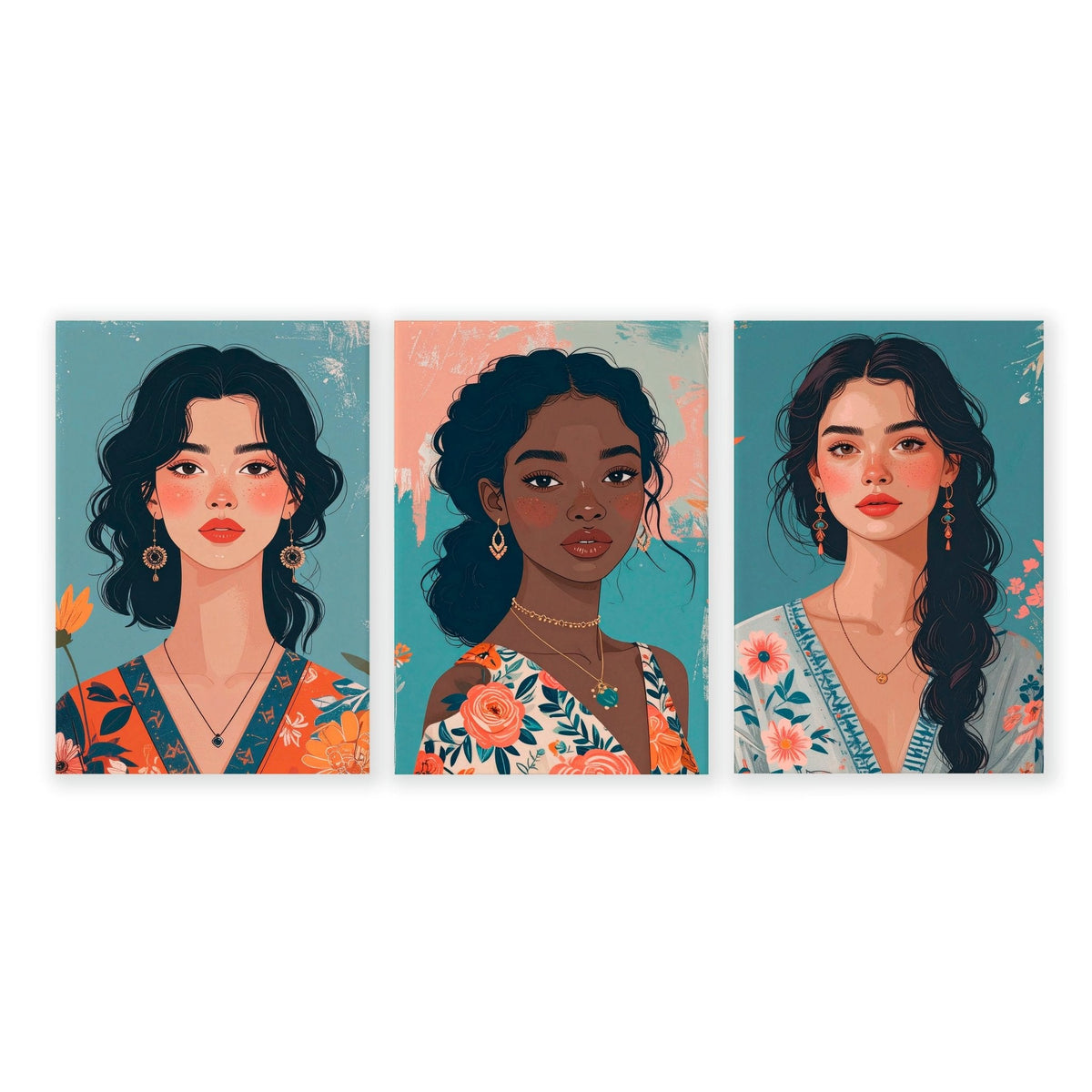 Large Pictures For Walls | Set of 3 Boho Women Wall art Prints
