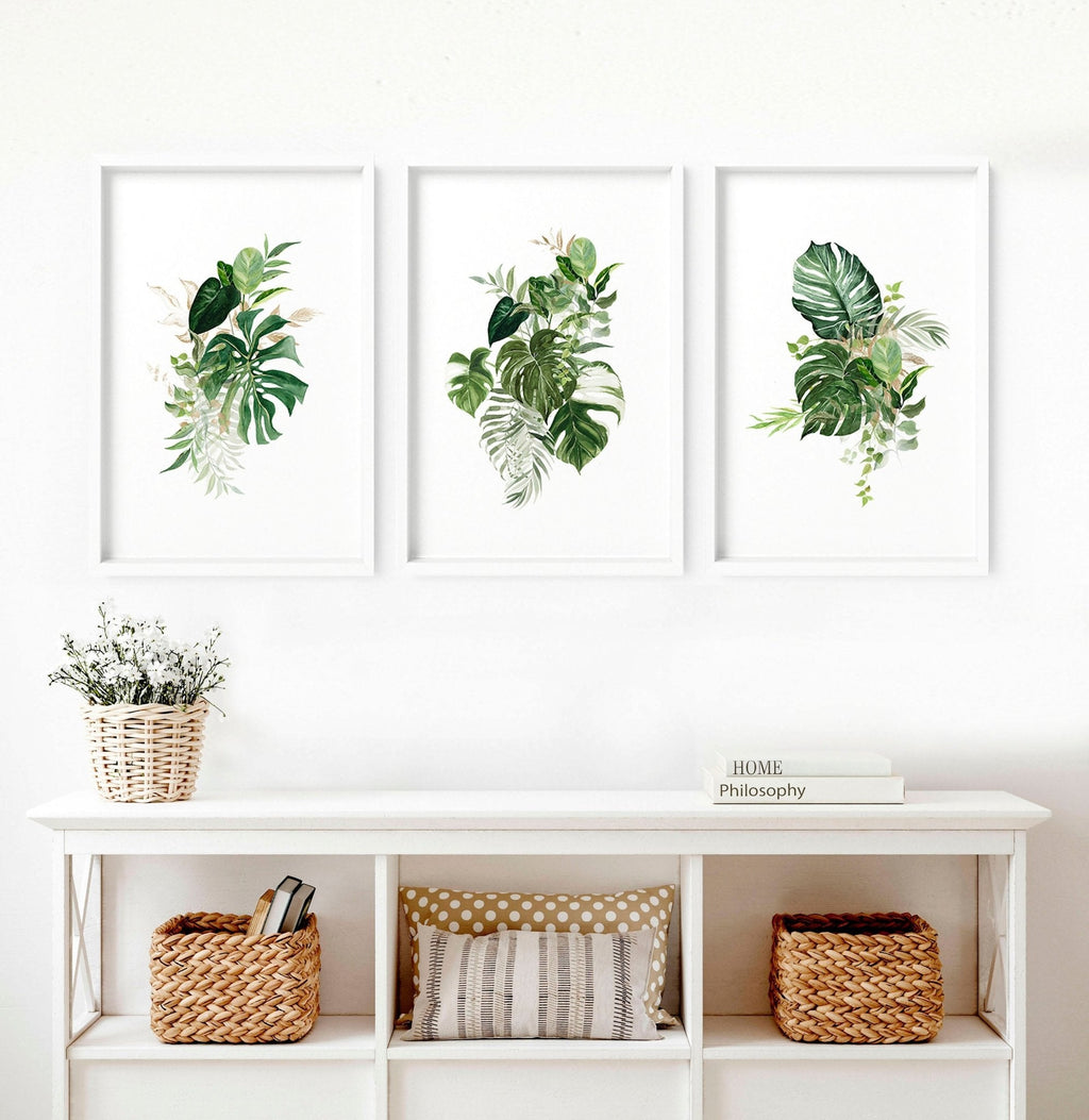 Large prints for living room | set of 3 Tropical wall art prints
