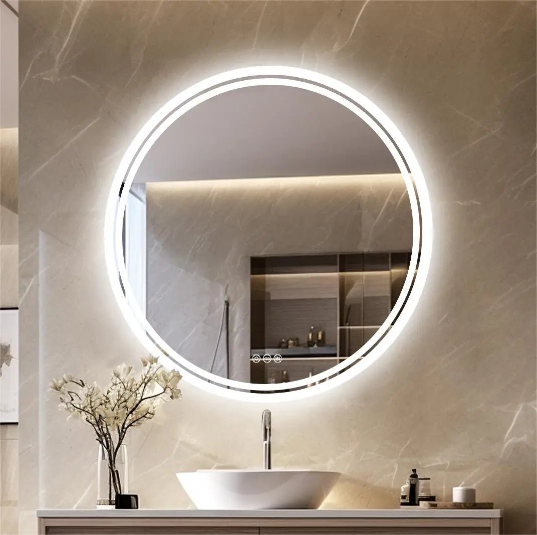 Large Round LED Bathroom Vanity Mirror Anti-Fog with Brighter Lights for Makeup Wall Mount Smart Touch - MOOAZAA