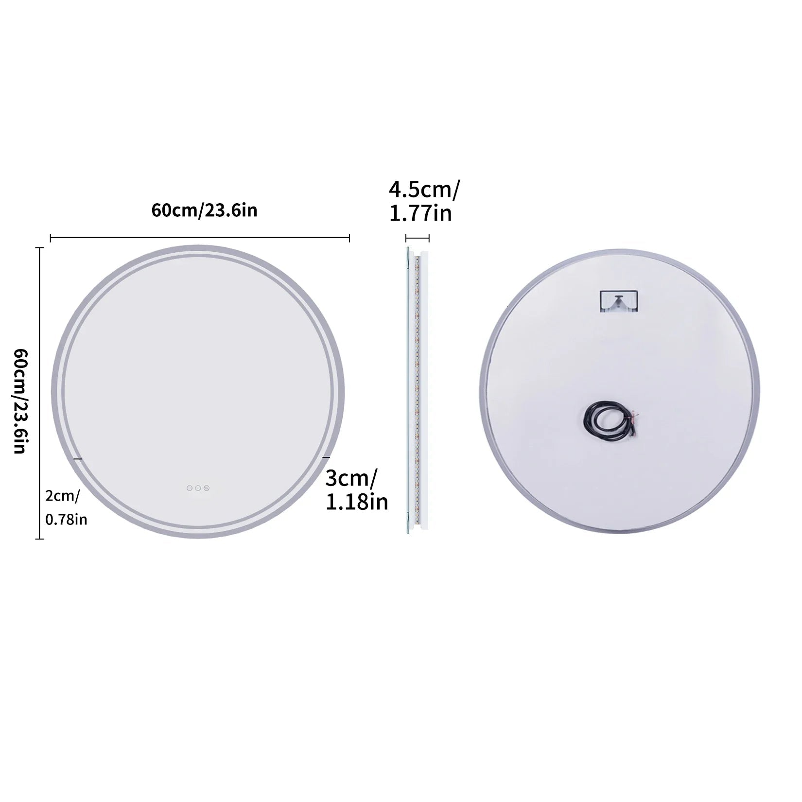 Large Round LED Bathroom Vanity Mirror Anti-Fog with Brighter Lights for Makeup Wall Mount Smart Touch - MOOAZAA
