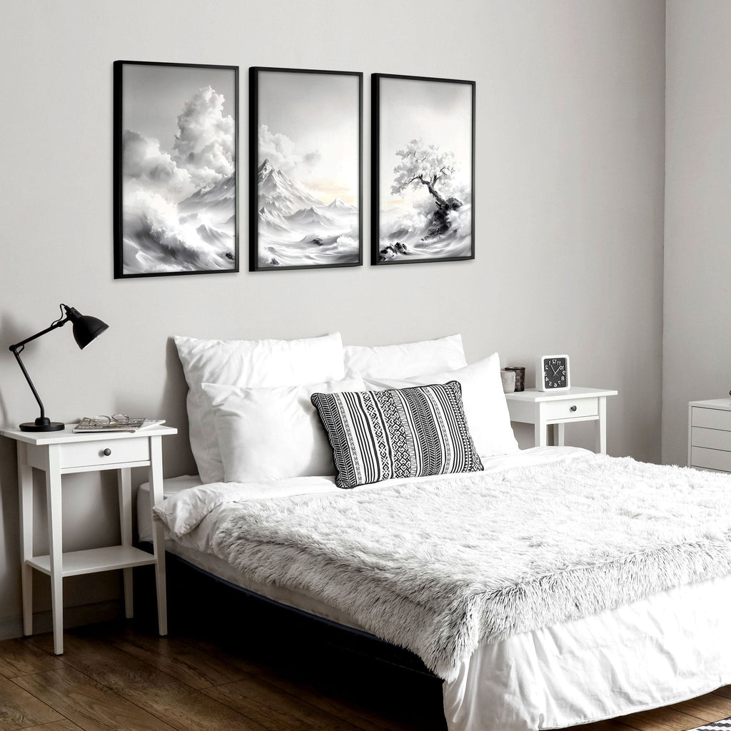 Large Wall Art Canvases | Set of 3 Asian Inspired Wall art Prints