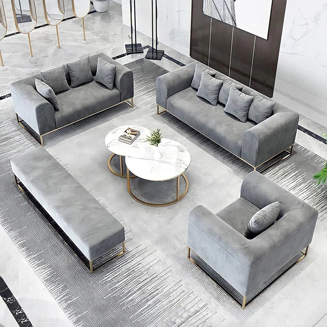 Larissa Sofas Sets in Luxury Grey Velvet, Express Delivery - MOOAZAA 