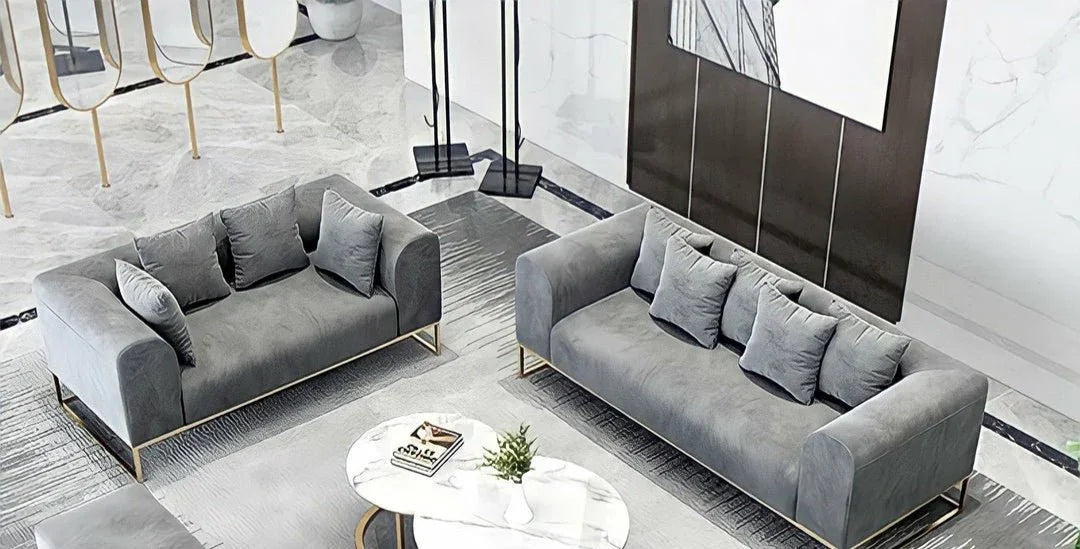 Larissa Sofas Sets in Luxury Grey Velvet, Express Delivery - MOOAZAA 