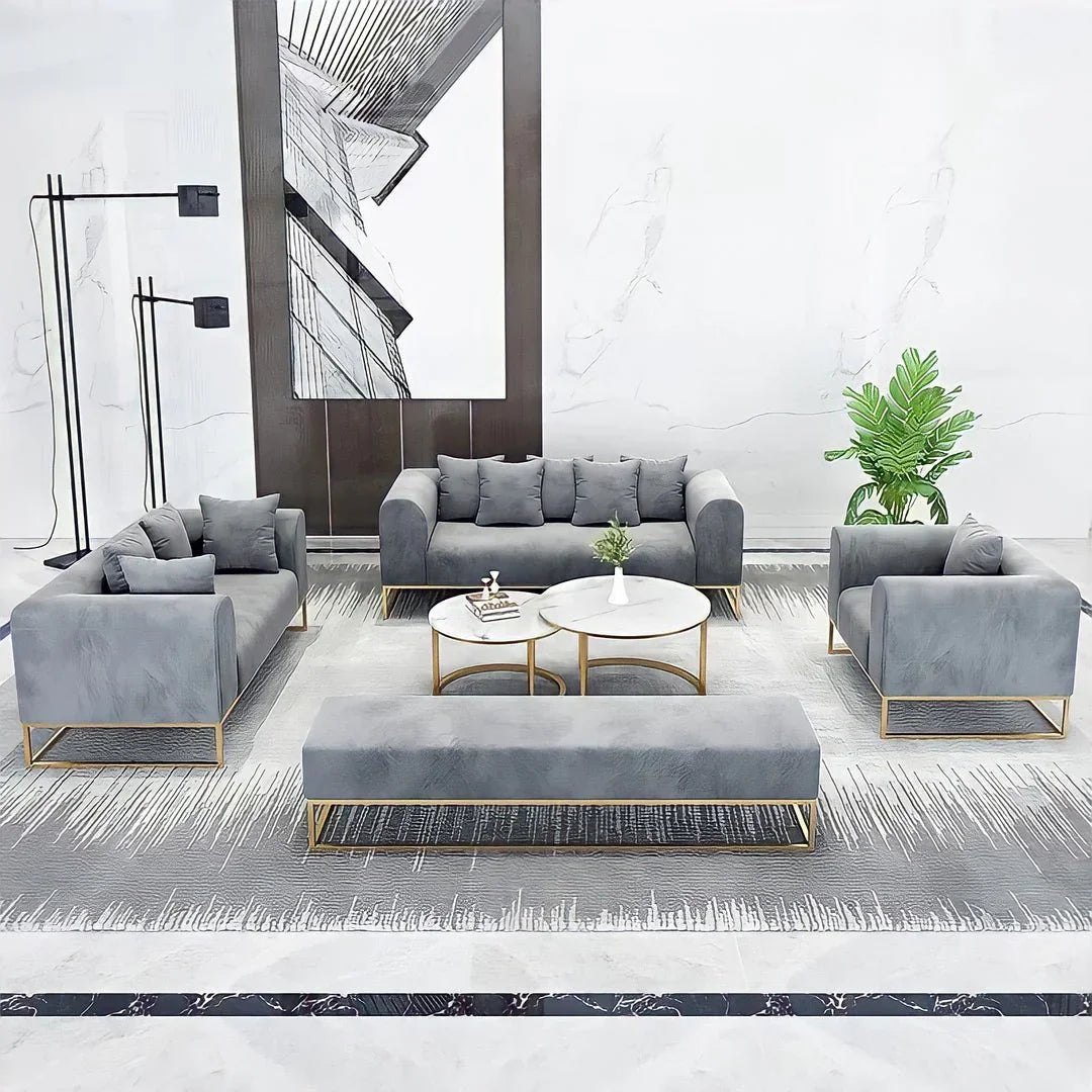 Larissa Sofas Sets in Luxury Grey Velvet, Express Delivery - MOOAZAA 