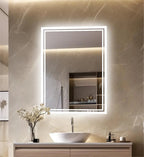 LED Light Bathroom Mirror Illuminated Wall Mounted Vanity Makeup Anti-Fog Rectangle 3 Colors Touch Light - MOOAZAA