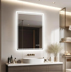 LED Light Bathroom Mirror Illuminated Wall Mounted Vanity Makeup Anti-Fog Rectangle 3 Colors Touch Light - MOOAZAA
