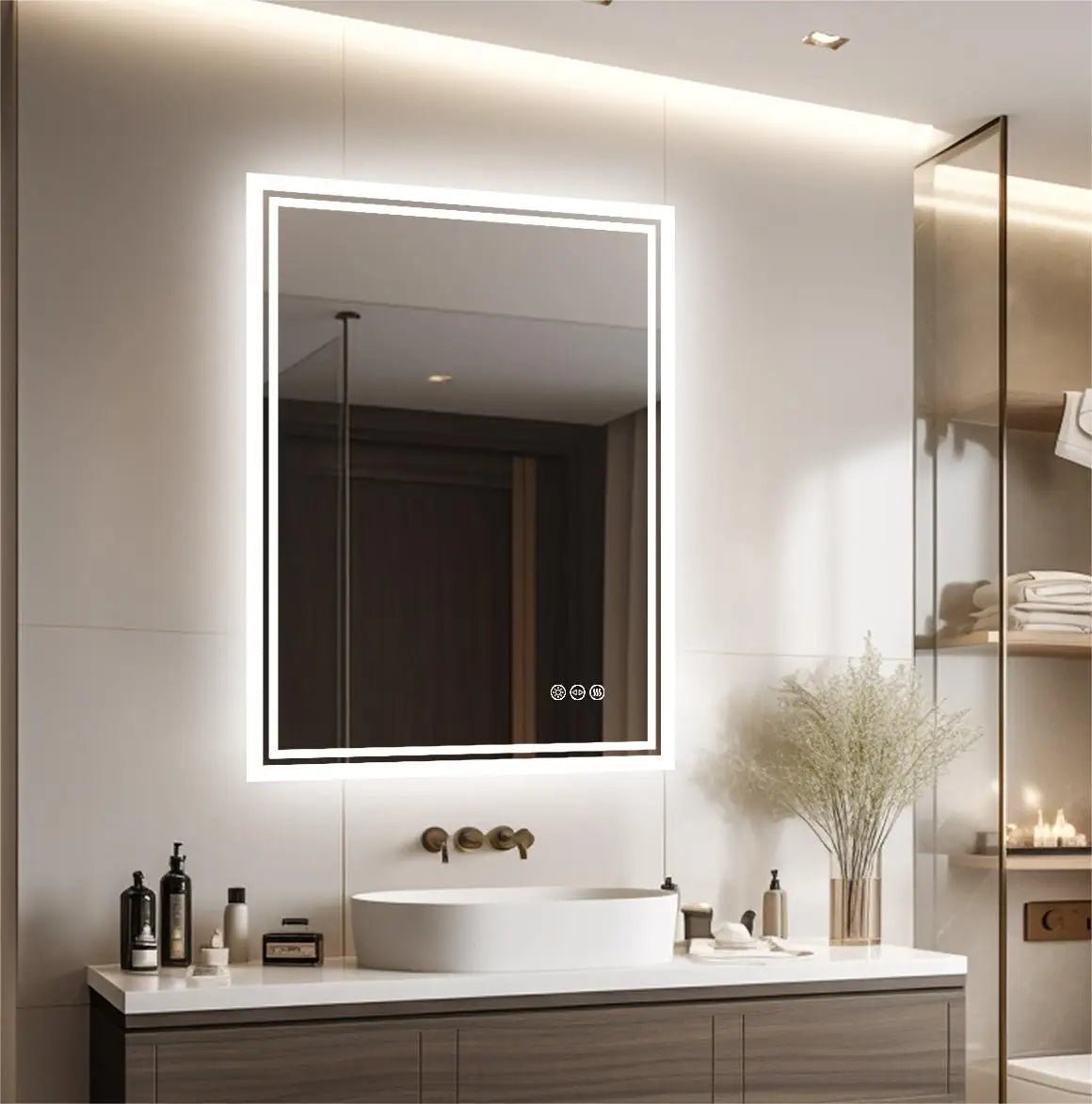 LED Light Bathroom Mirror Illuminated Wall Mounted Vanity Makeup Anti-Fog Rectangle 3 Colors Touch Light - MOOAZAA