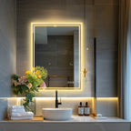 LED Light Bathroom Mirror Illuminated Wall Mounted Vanity Makeup Anti-Fog Rectangle 3 Colors Touch Light - MOOAZAA