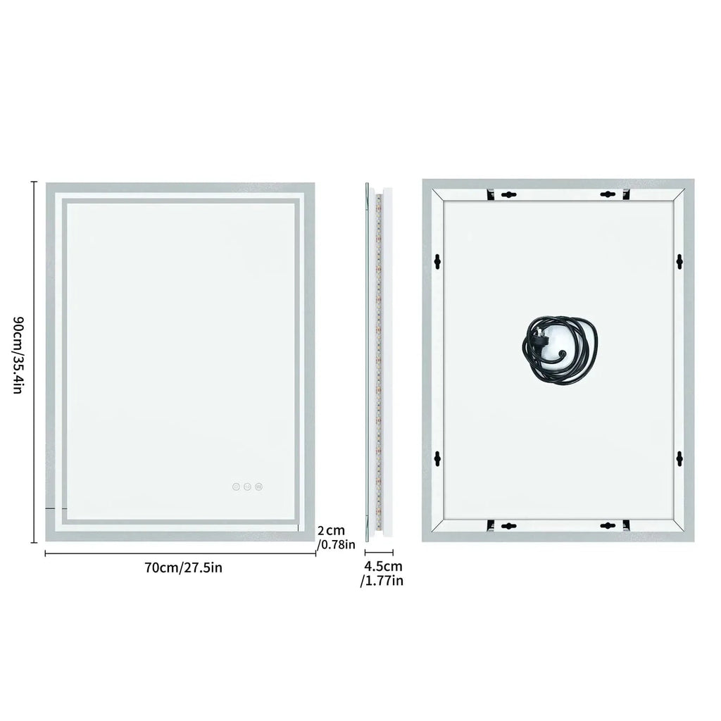 LED Light Bathroom Mirror Illuminated Wall Mounted Vanity Makeup Anti-Fog Rectangle 3 Colors Touch Light - MOOAZAA
