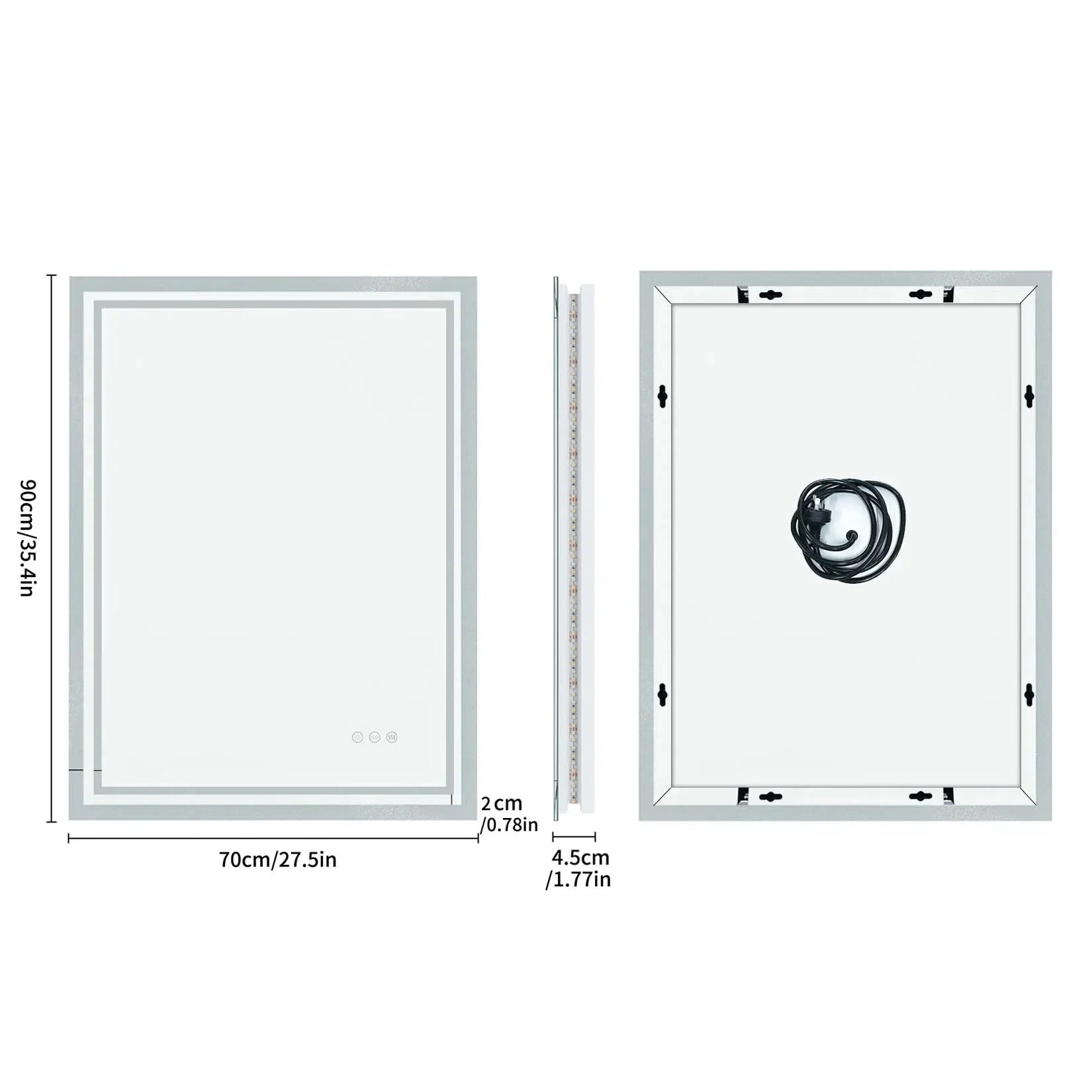 LED Light Bathroom Mirror Illuminated Wall Mounted Vanity Makeup Anti-Fog Rectangle 3 Colors Touch Light - MOOAZAA
