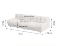 White sofa with dimensions labeled on a white background