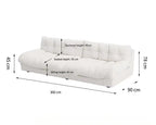 White sofa with dimensions labeled on a white background
