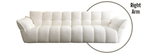 White sofa with a focus on the right armrest on a white background